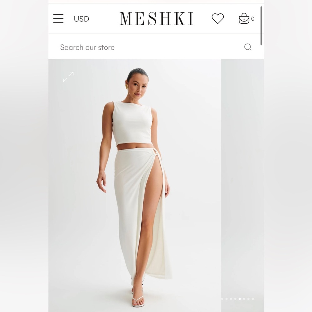 Meshki Suri Slinky Cowl Back Top & Slinky Maxi Skirt - White - M